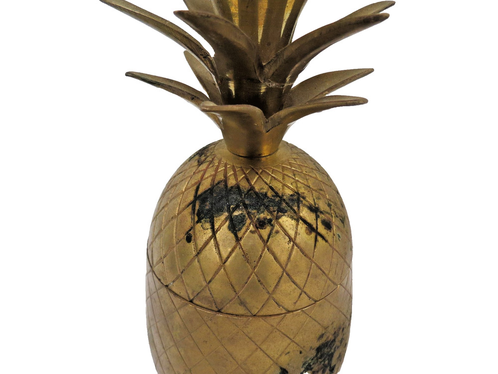 Solid Brass Pineapple Lidded Container Jar Barware Trinket Storage Vintage Style