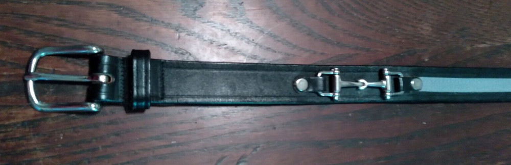 Women's Tory 1" Snaffle Bit Black Leather Belt Silver w/ gray insert - Size 30