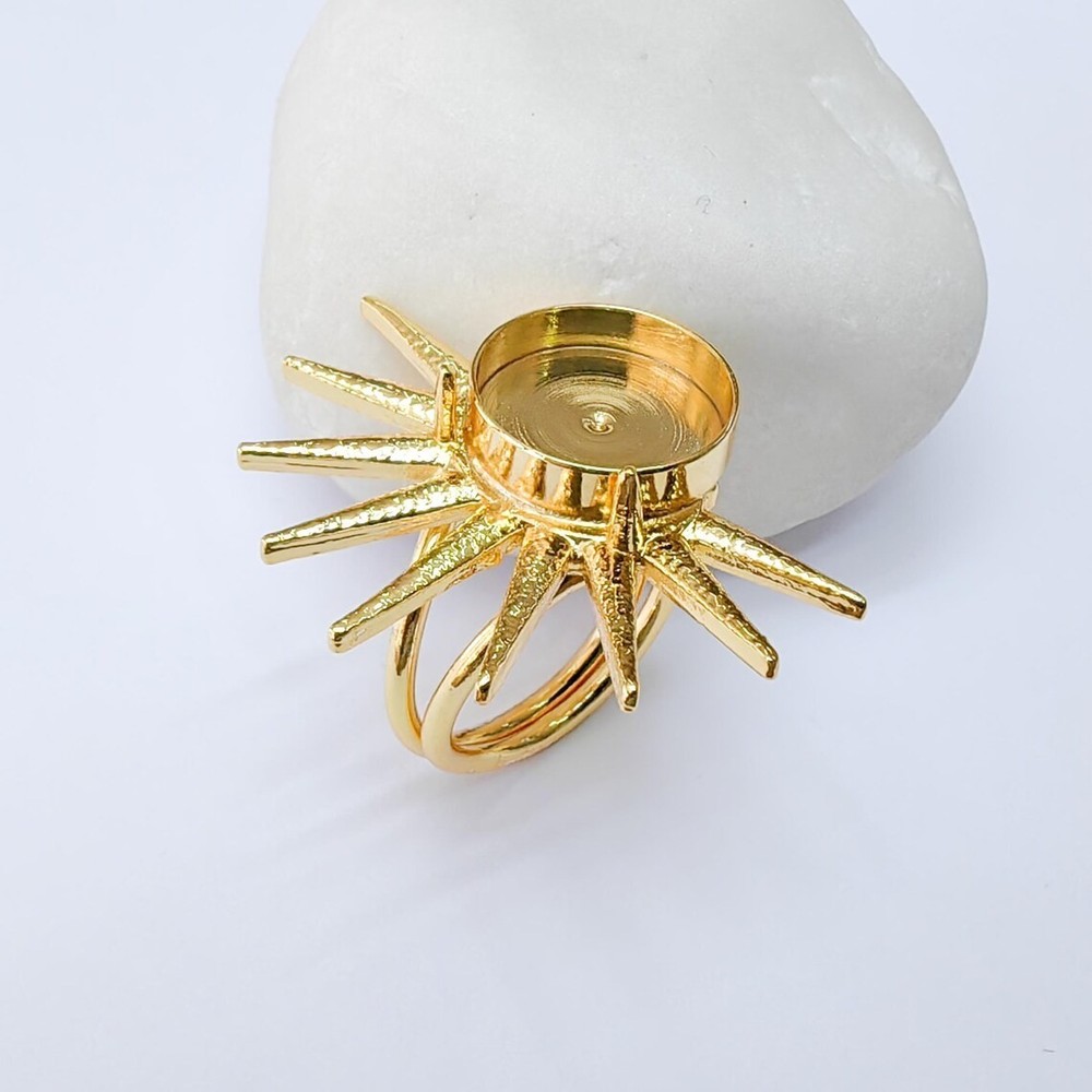 Starburst Ring Blank Base Bezel Setting Adjustable Ring 14mm Shiny Gold G37375