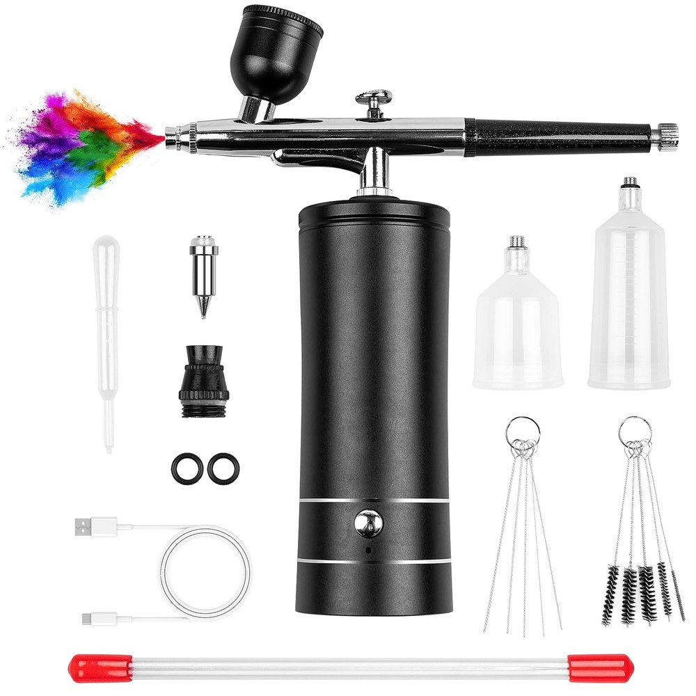 Esakoya Airbrush Kit Rechargeable Cordless Compressor, Black