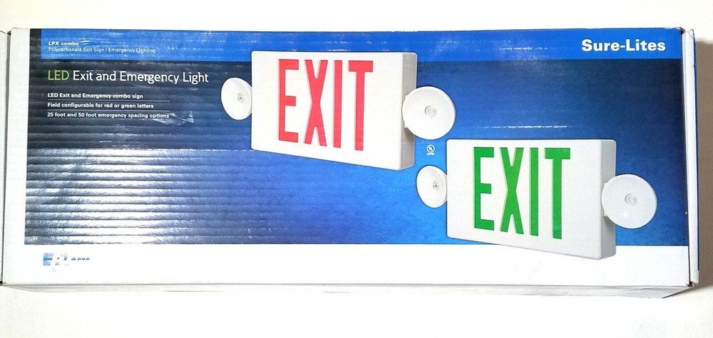Sure Lites LPXC25BKSD LED Emergency Light Exit Sign Combo Self-Diagnostics Black
