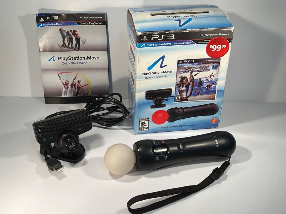 PS3 Playstation Move Bundle With Original Box - Controller, Camera, And Cable