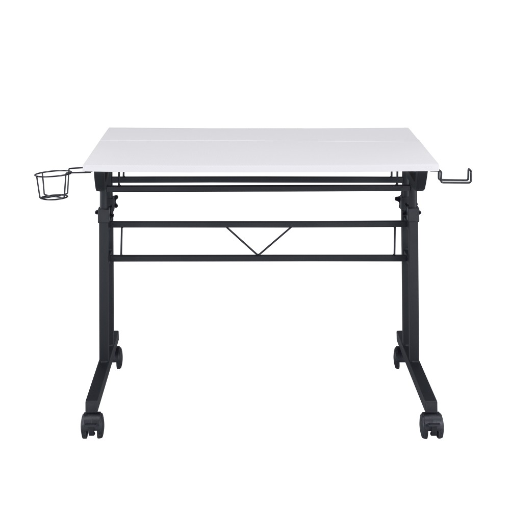 Adjustable Rolling Computer Desk - Mobile Workstation w/ Storage Shelf,White