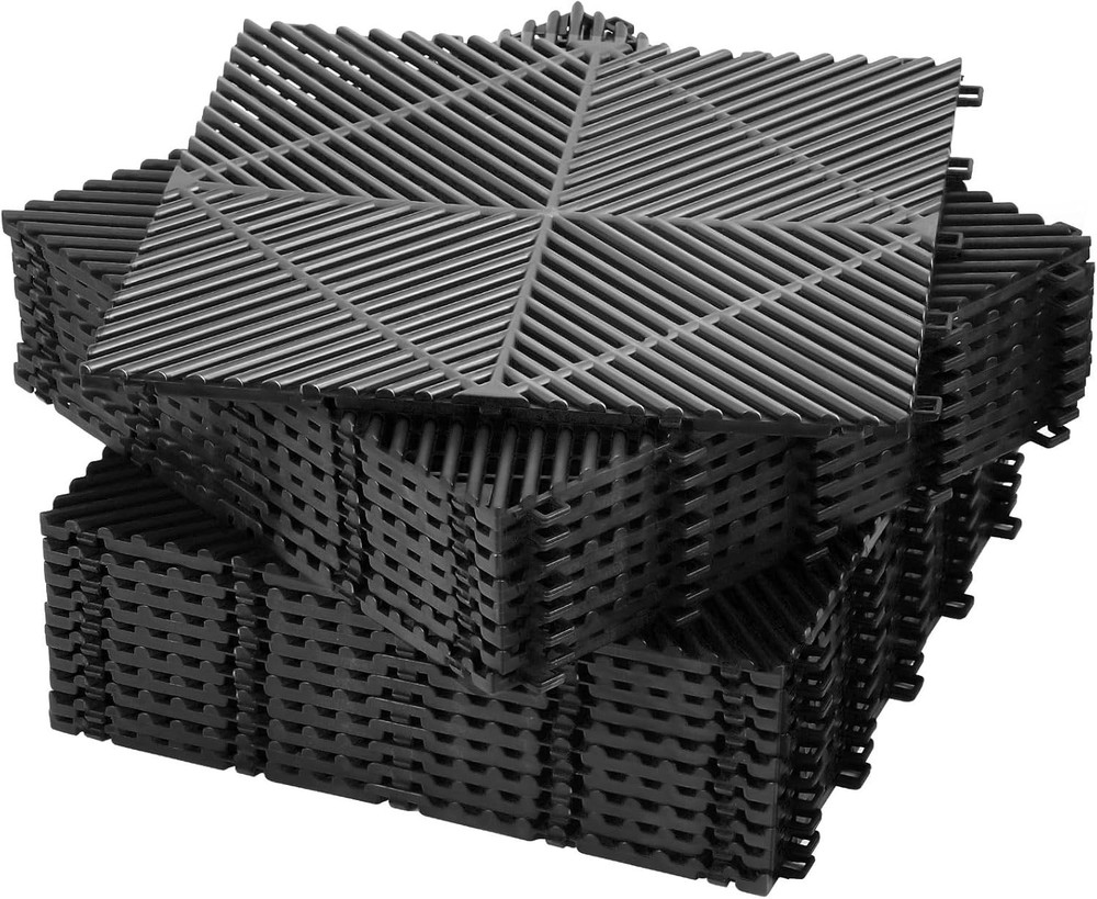 72 Pcs Modular 12'' x 12'' Drainage Interlocking Garage Floor Tiles Bulk Rubb...