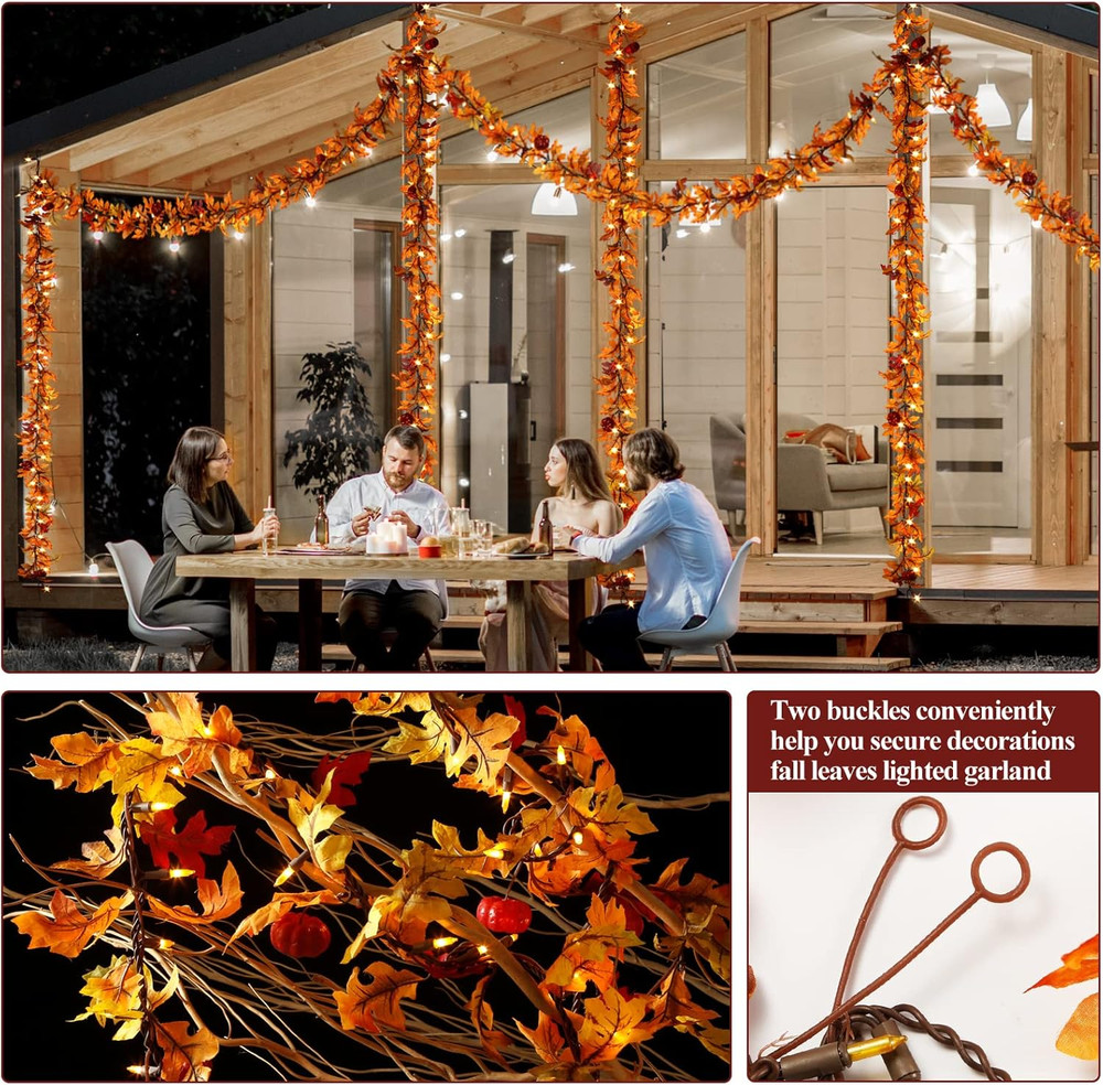 Fall Maple Leaf String Lights Plug in 120V UL 8FT Leaf, Orange