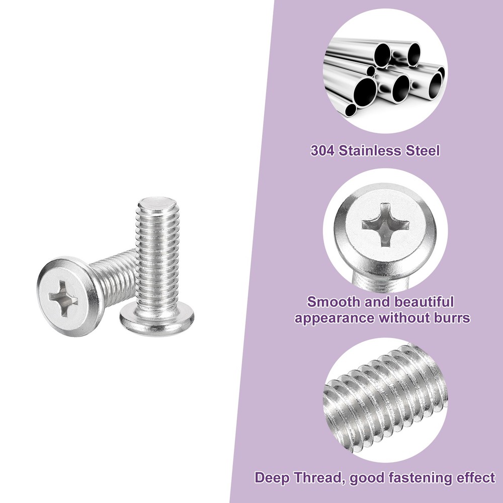 M10x25mm Flat Round Head Phillips Head Screw, 12Pcs Phillips Drive Machine Screw