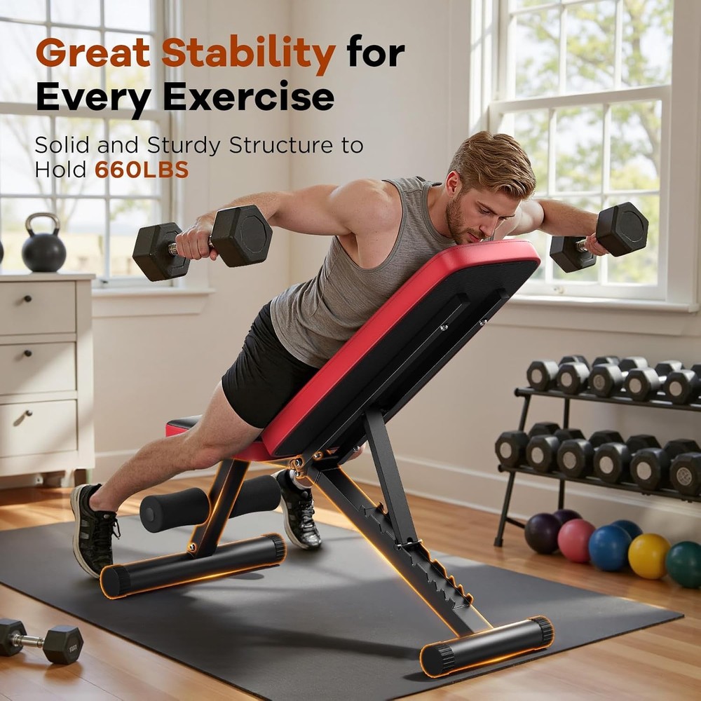 NICEPEOPLE Basic Weight Bench for Home Gym, 8 Backrests Adjustable Bench with 66
