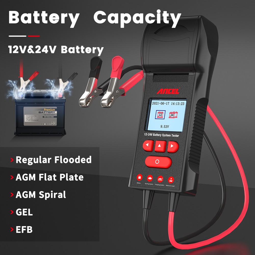 ANCEL BST600 12V & 24V 100-2000 CCA Car Battery Tester Analyzer With Printer US