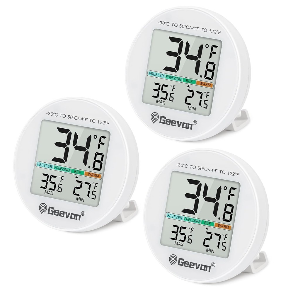 Geevon Small Digital Refrigerator Thermometer 3 Pack, IP65 8724, White