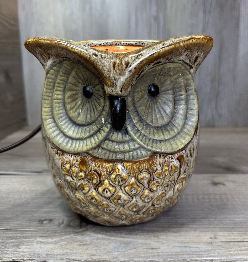 Owl Night Light Brown Ceramic Drip Glaze 6" Tall