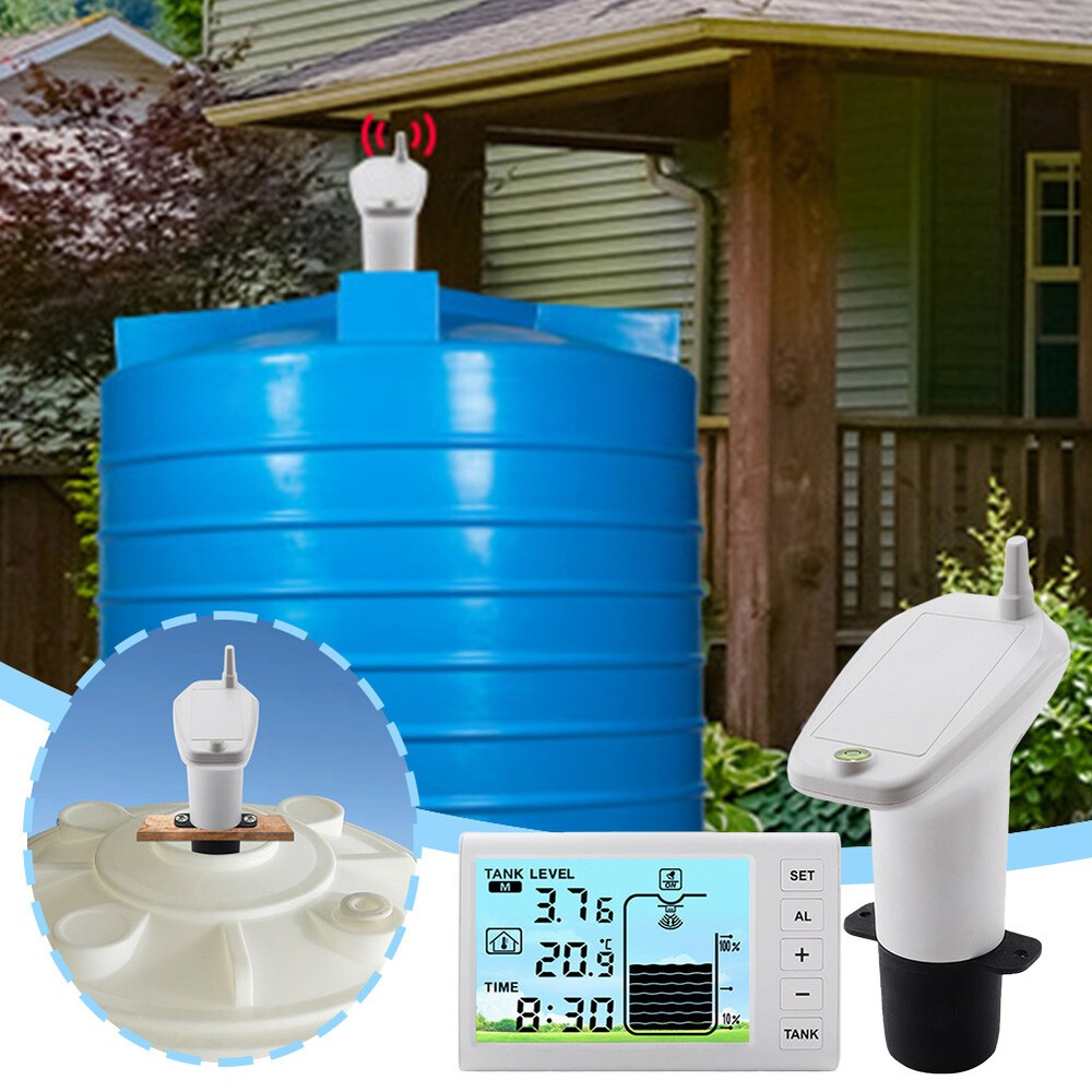 Ultrasonic Water Tank Liquid Depth Level Meter Temperature Sensor Time Display