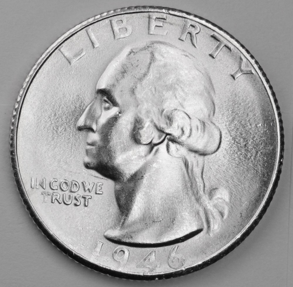 1946-s Washington Quarter.  Blast White, Minimum Bag Marks BU.(Inventory A)