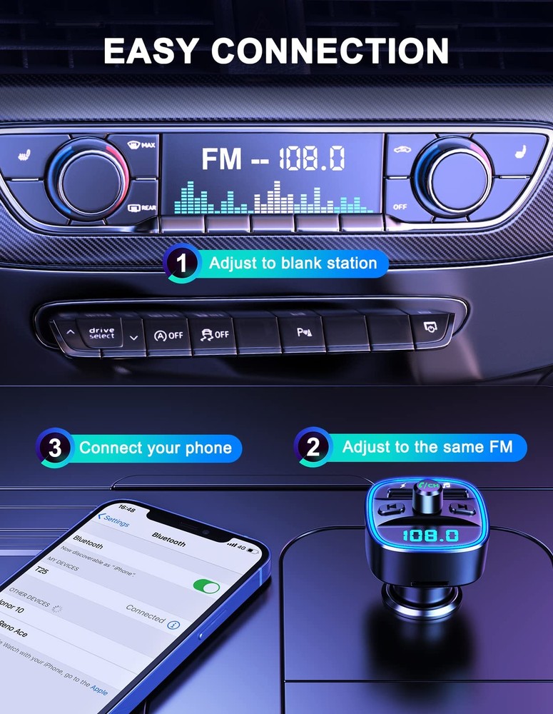 (Upgraded) COMSOON FM Transmitter, Bluetooth Car Adapter MP3 Small, Orange