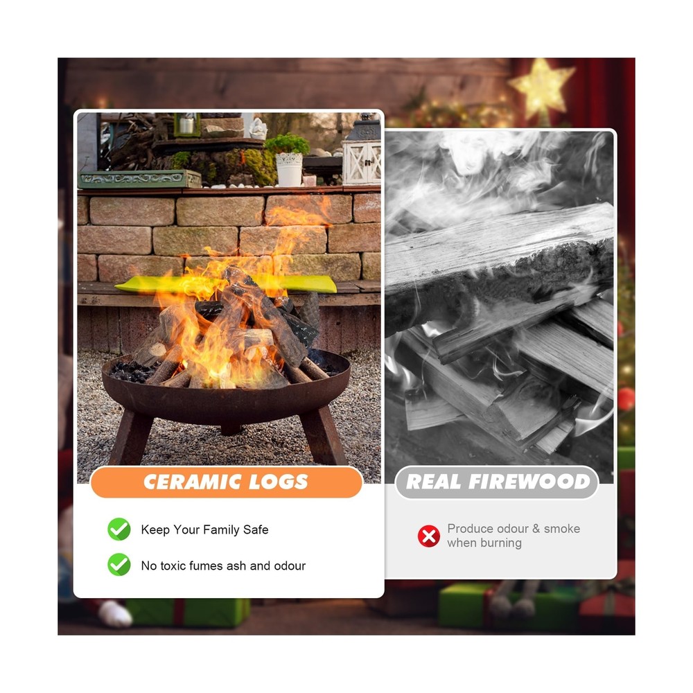 10 Pack Gas Fireplace Logs, Ceramic Logs for Fireplace and Fire Pit, Simulate...