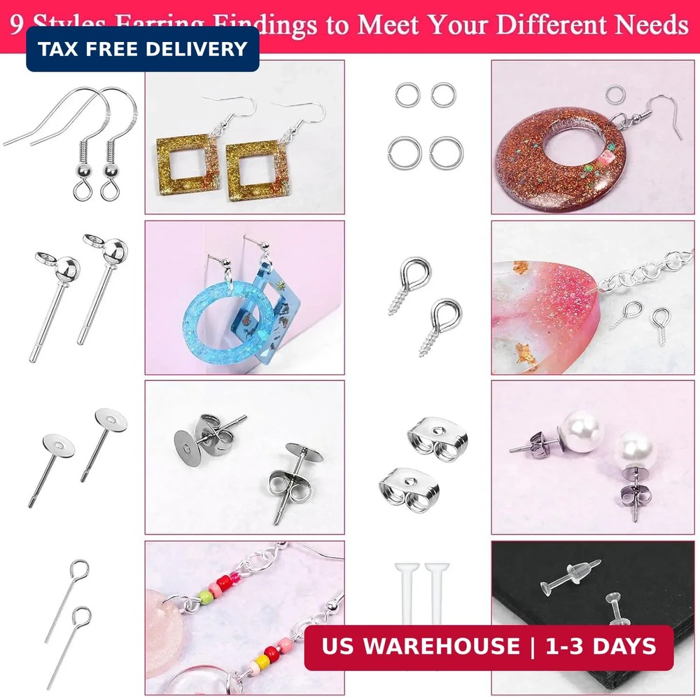 Cludoo Earring Making Kit - 2393 Pcs Hypoallergenic Earring Hooks, Posts, Backs,