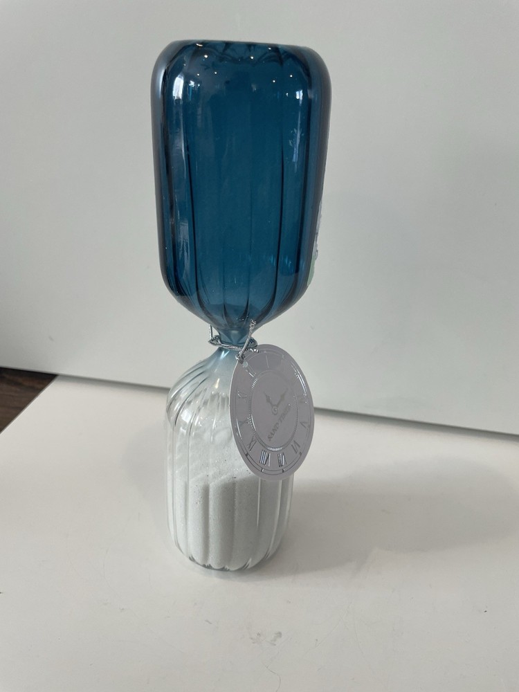 Hourglass White Sand 30 min timer Blue White Glass