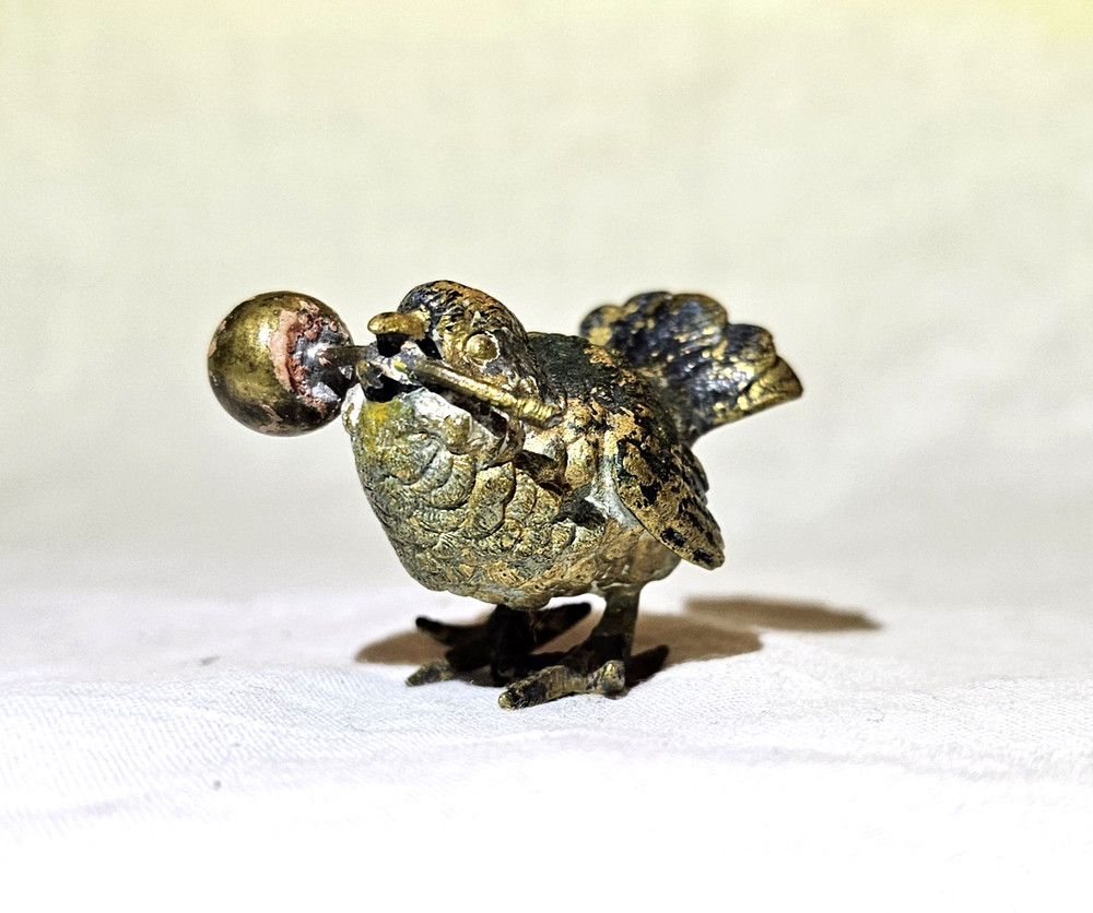 Vienna Bronze Bird Figurine with Cherry