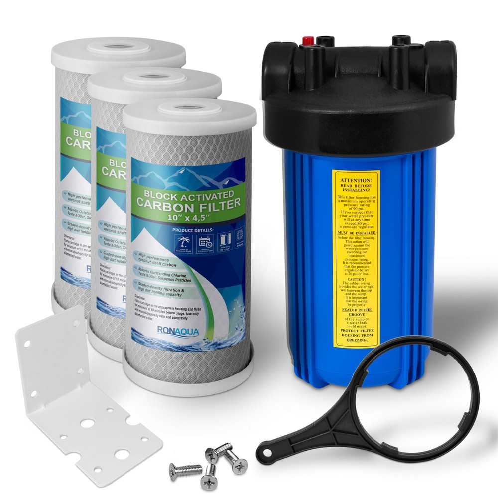 High Capacity Blue Whole House Water Filter System & Block Carbon Filter