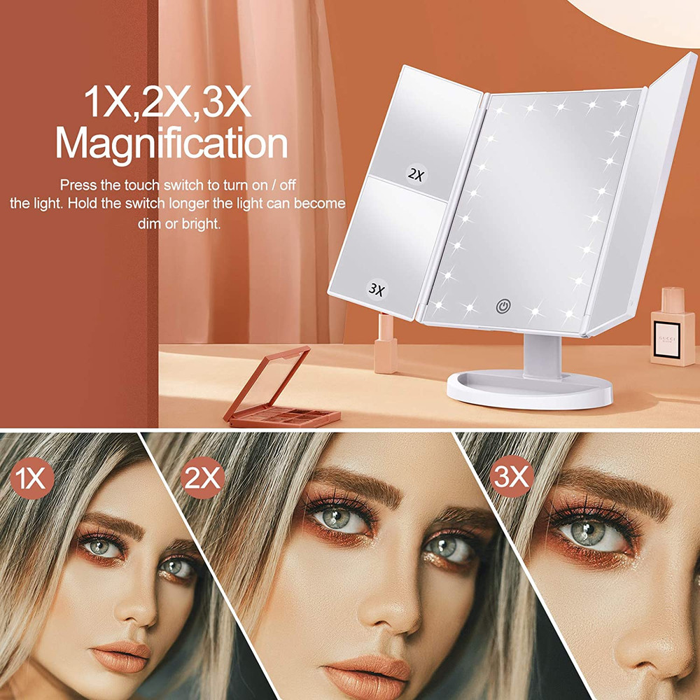 Makeup Mirror Vanity Mirror with Lights, 1X 2X 3X Magnification, Lighted Makeup