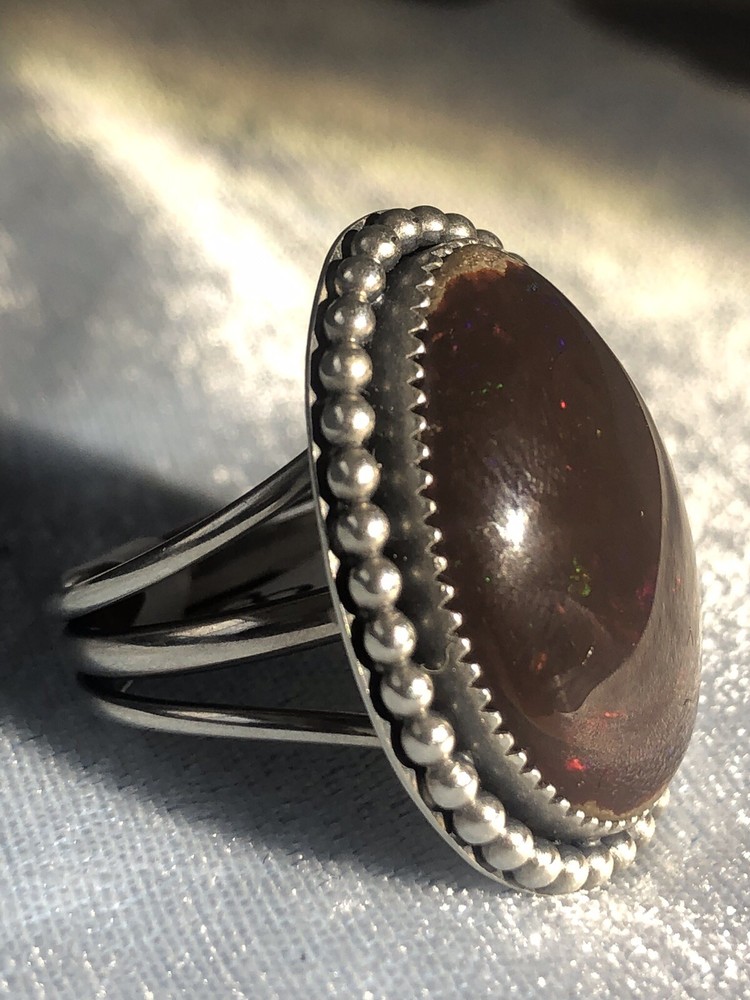 Handcrafted Natural Ethiopian Opal Ring, Sterling, Size 8