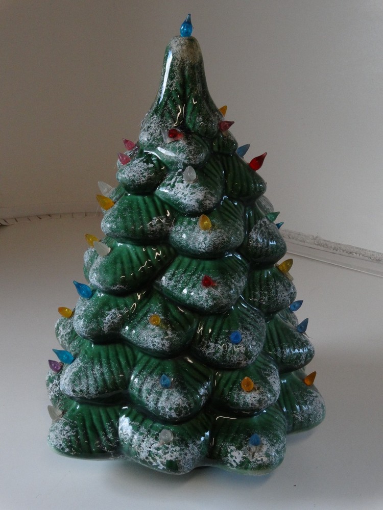 15"  Green Ceramic Christmas Tree Tabletop Decor