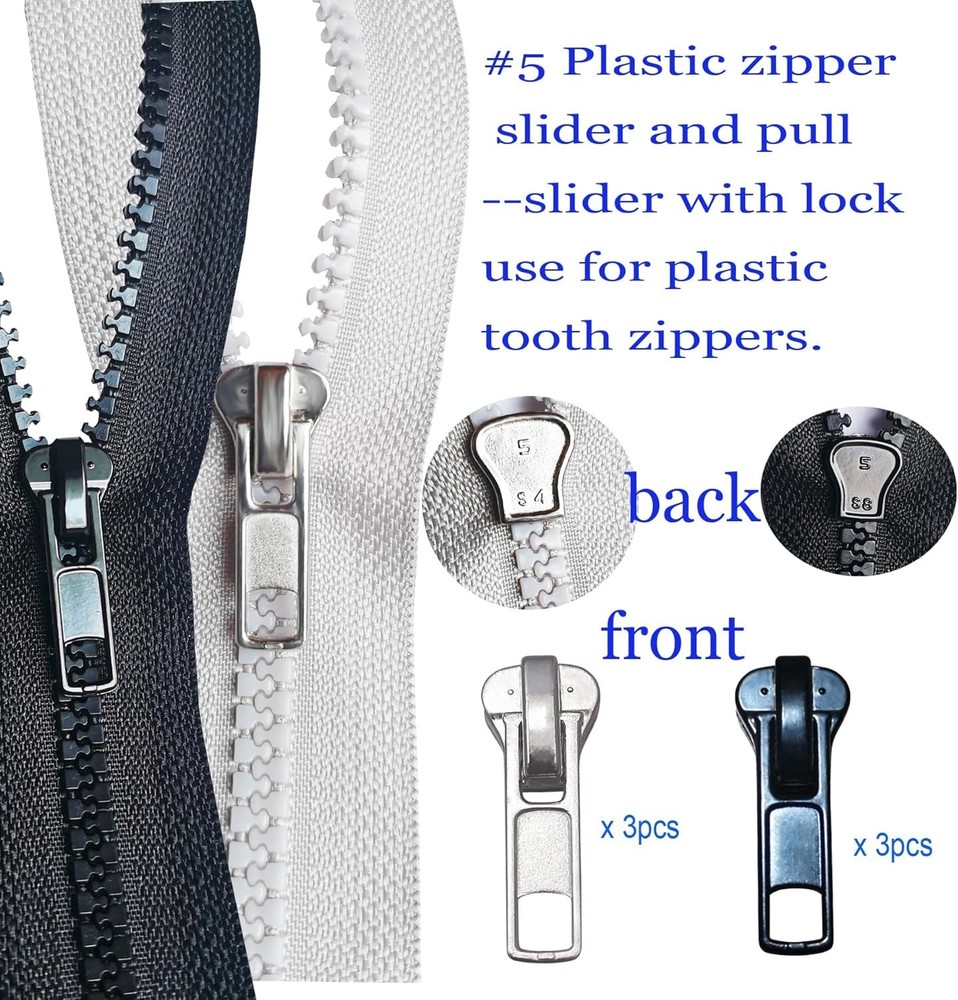 12 Pcs Zipper Pull Replacement 5 Zippers Repair Kit Lockable Sliders, Bottom ...
