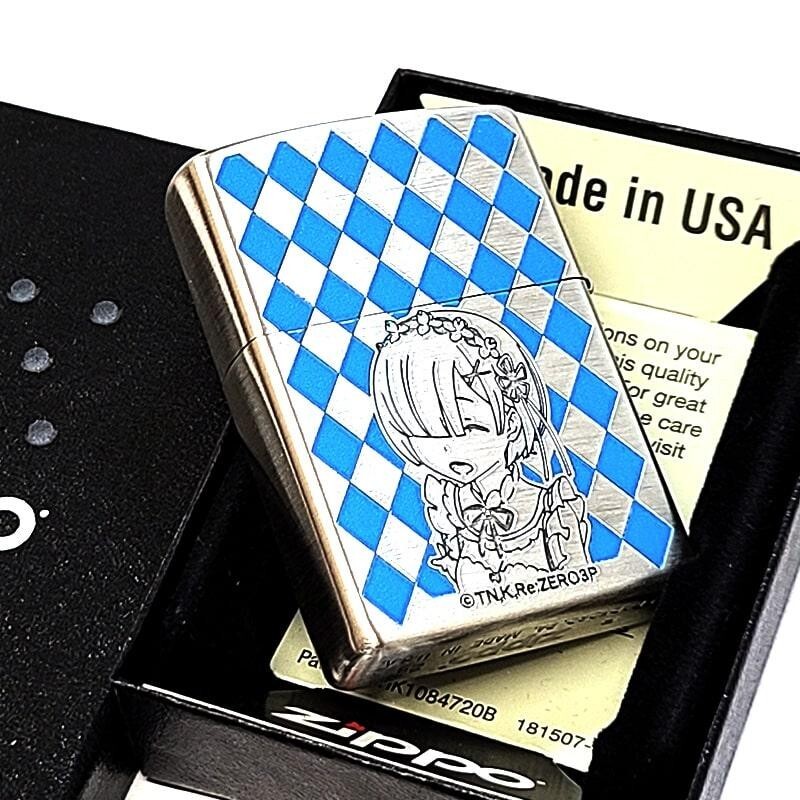 Zippo Re Zero Rem Silver Satin Etching 2 Sided Processing Lighter Regular Japan