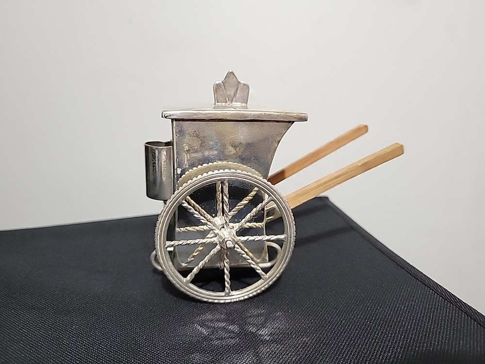 Vintage Mexico PG Sterling & Wood Rickshaw Tabletop Cigarette Box or Tea Caddy