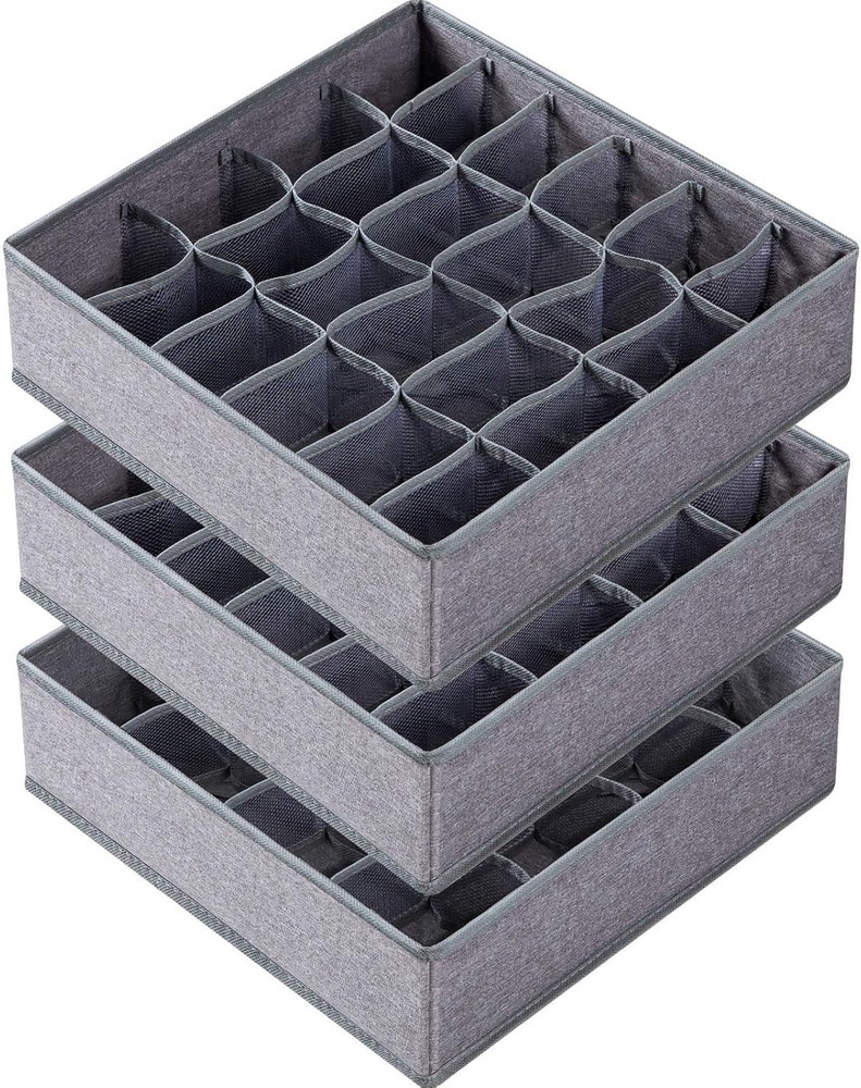 3 Pack Sock Underwear Drawer Organizer Dividers, 64 Cell Fabric Foldable