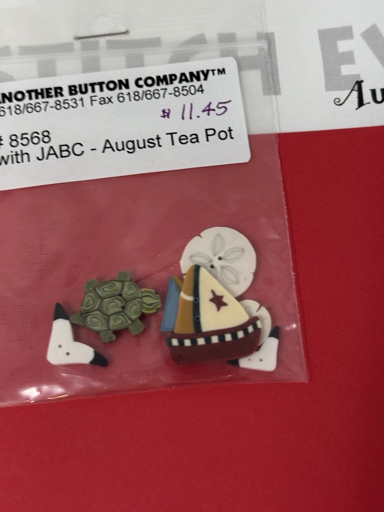 Just Another Button Company AUGUST Teapot Button Lot & Chart Beach Lighthouse