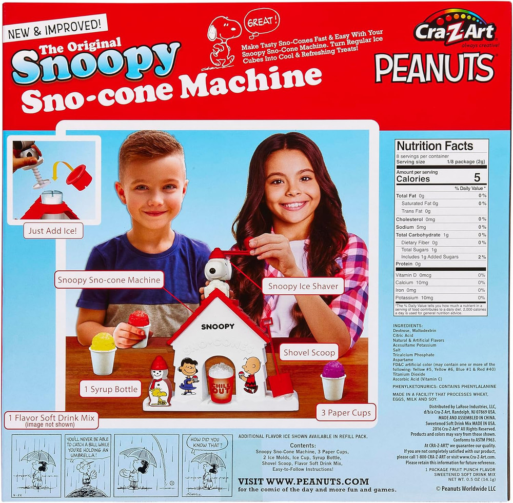 Snoopy Sno-Cone Machine – Snow Cone Maker with Fruit Punch Packet, Ages 6+