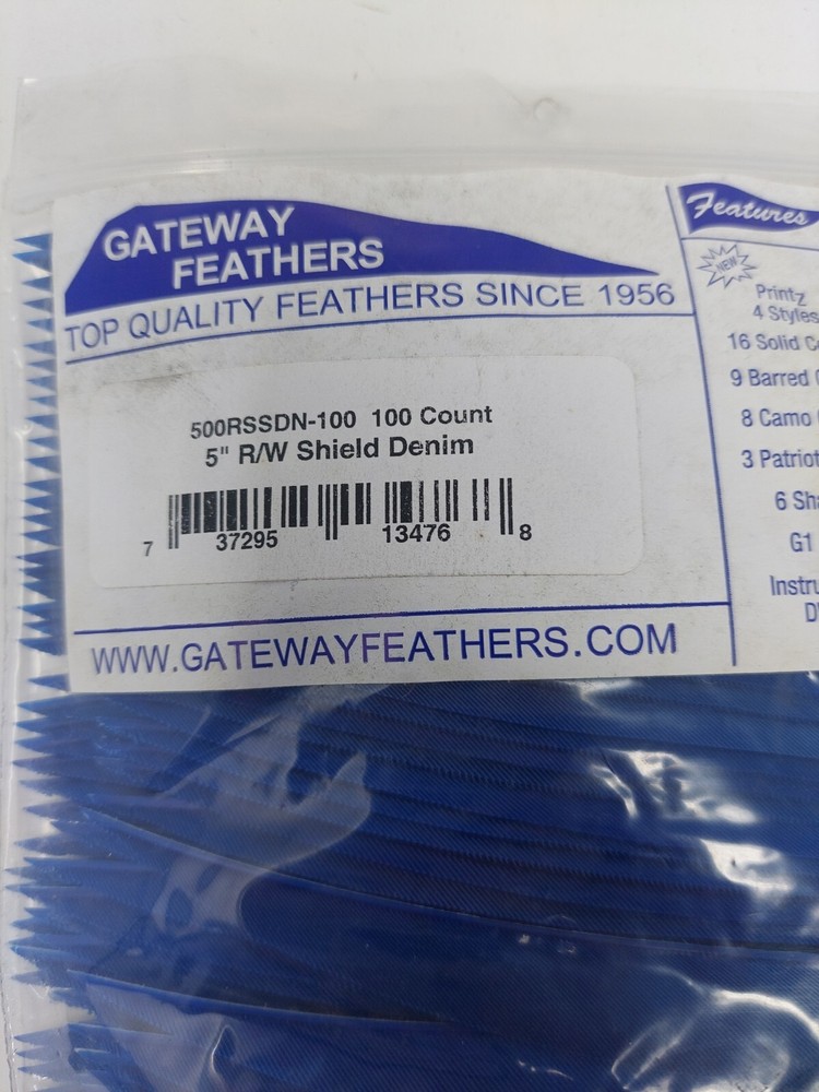 100 Pack Gateway Feathers 5" Right Wing: Shield Denim Blue 500RSSDN-100