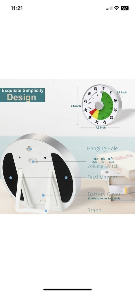 Lavigo Visual Analog Kitchen Timer Teachers Classroom Low Loud & Mute NO BOX