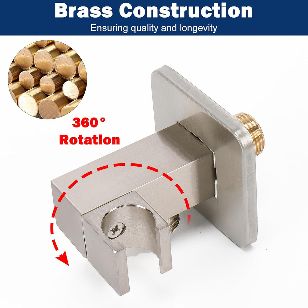 Wall Supply Elbow with Handheld Shower Holder - Solid Brass Square Shower Bracke