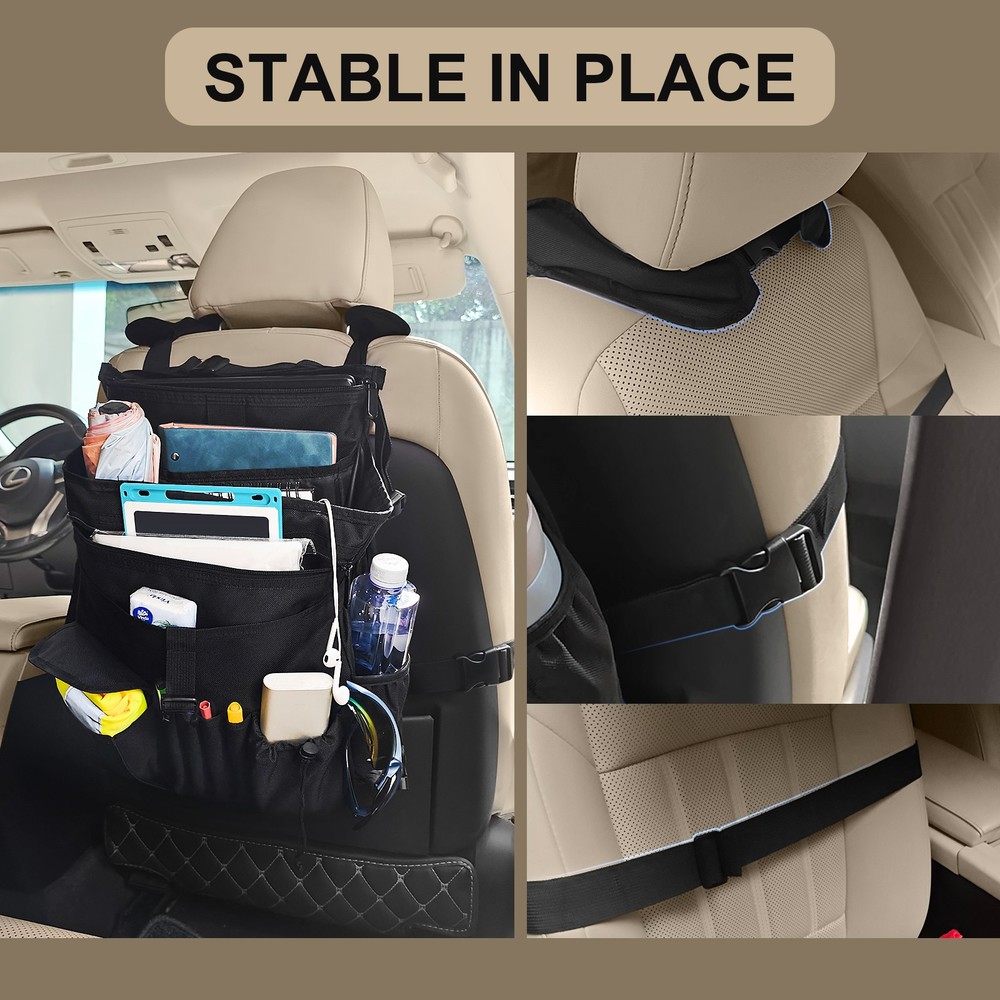 Car Front Seat File Organizer Adjustable Strap 14 Pocket Storage Laptop Secured