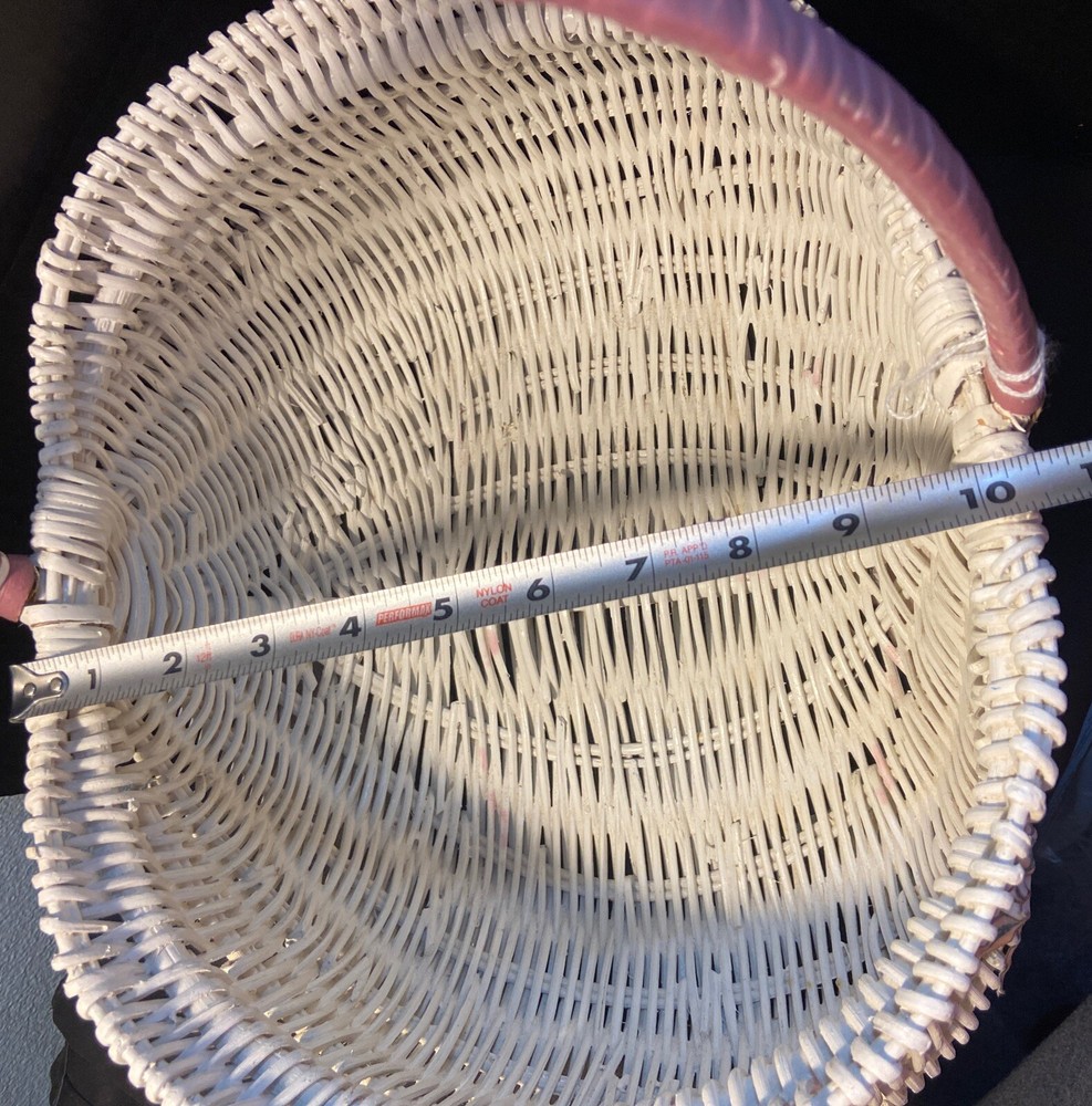 Egg Butt Buttock Basket Hand Painted Decoupage Unique Pastel White Pink 10”x12”