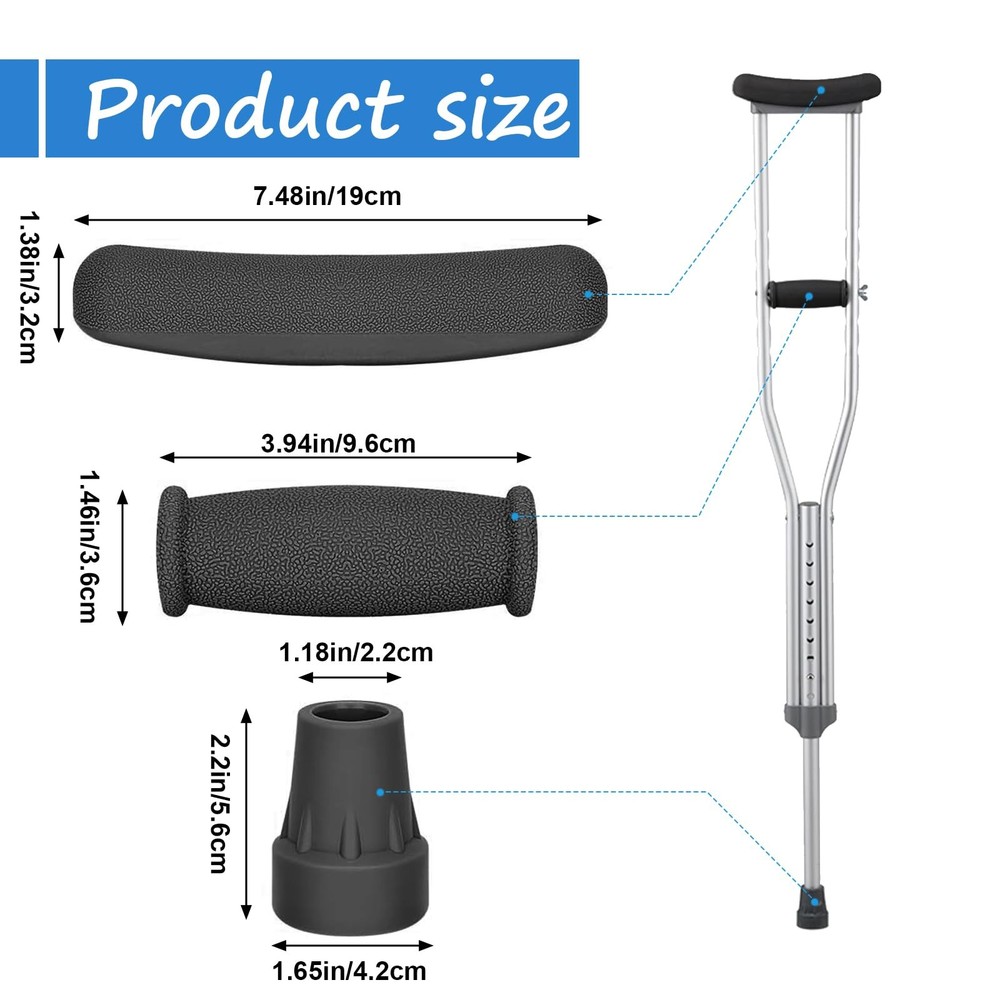 Replacement Crutch Pads, 6 Pcs Accessory large, Black