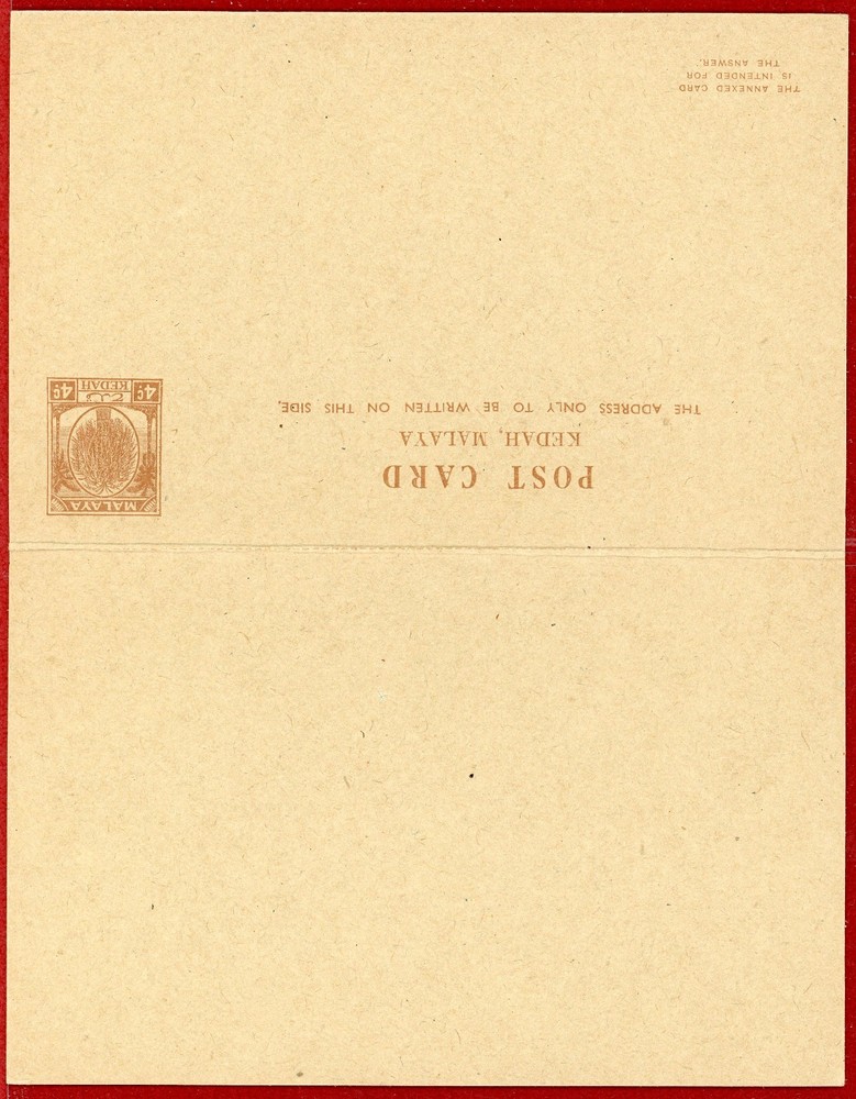 Malaya Kedah, 4c Double Reply Postal Card