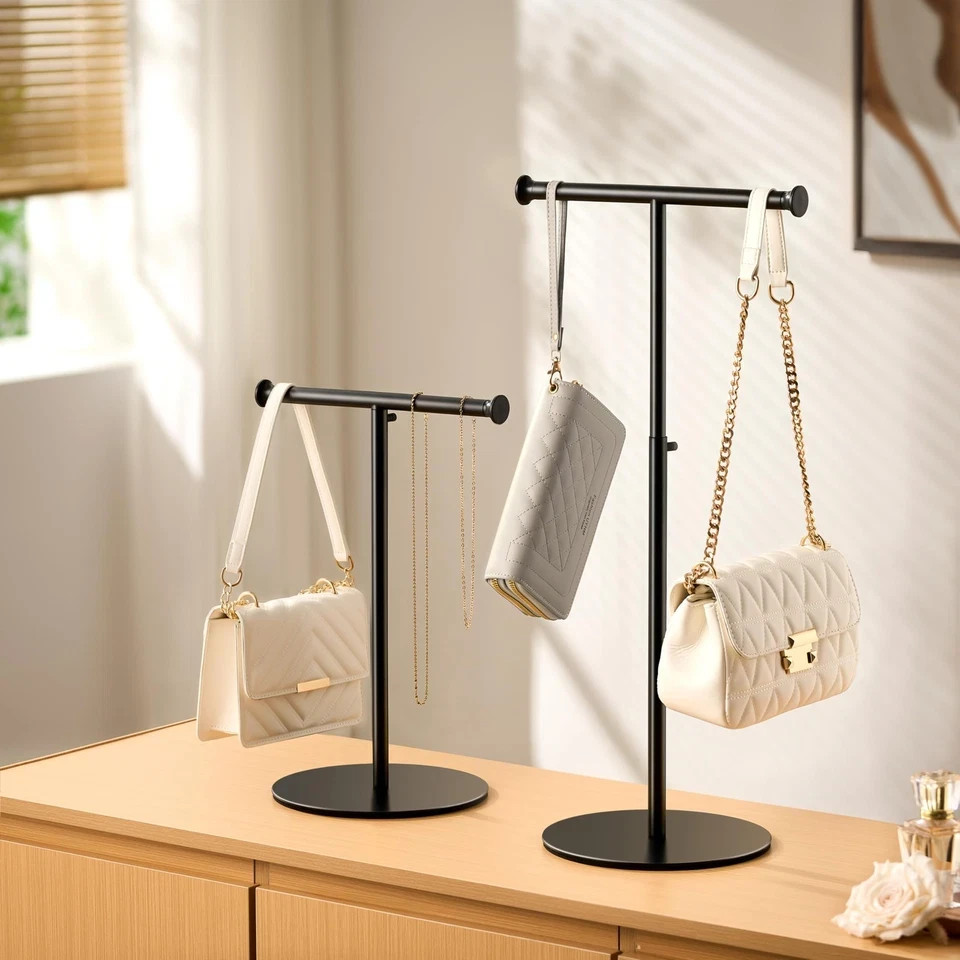 2 Pack T Bar Purse Display Stand Tabletop: Adjustable Height Handbag Holder, ...
