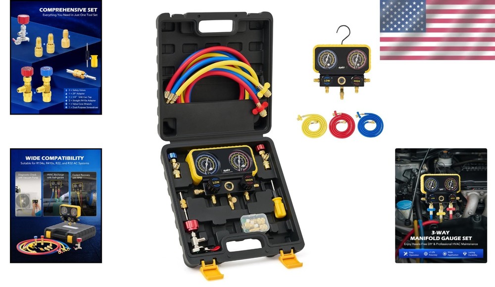 Precision R410A Gauges with Color-Coded Hoses & Durable Aluminum Construction
