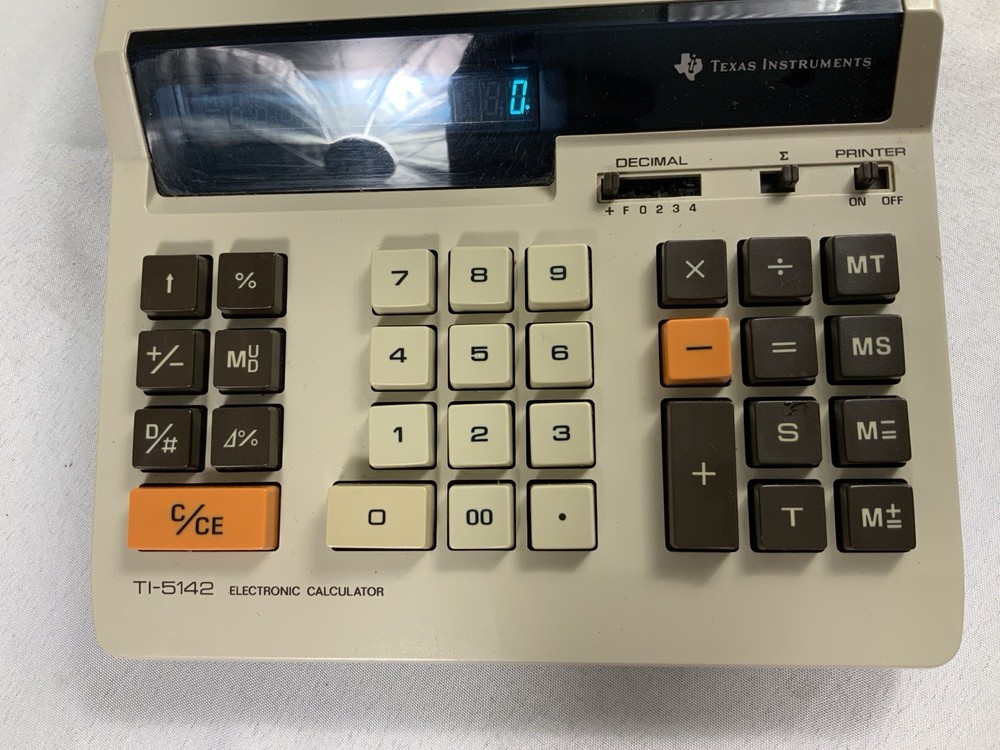 Texas Instruments TI-5142 Calculator Adding Machine + Box Tested Works Needs Ink