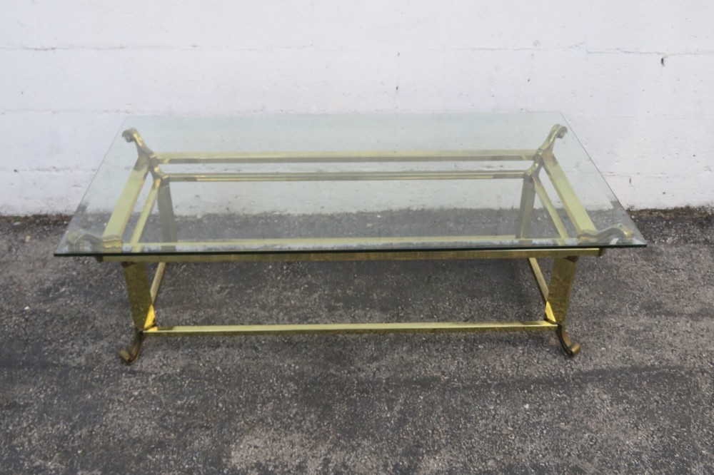 Hollywood Regency Brass Finish Rectangle Coffee Table 5763