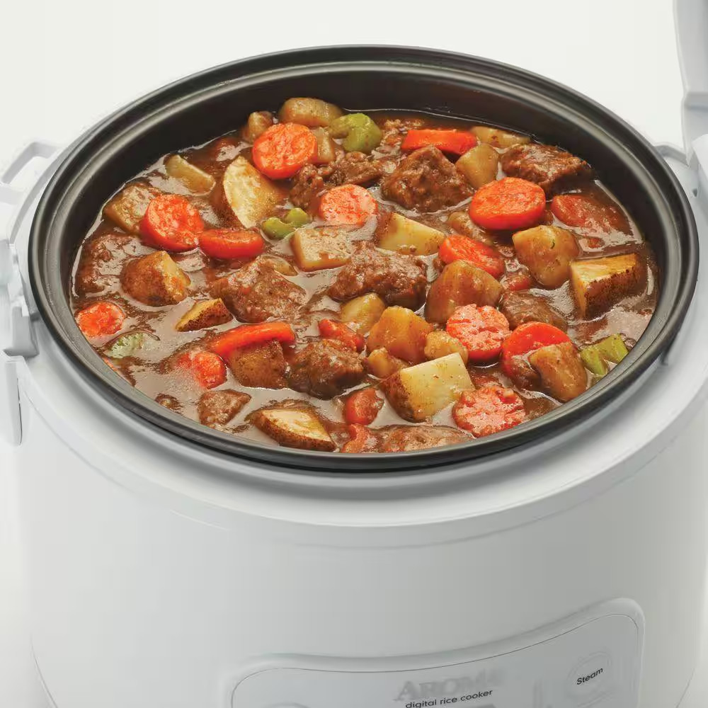 8-Cup White Digital Rice Cooker in Black Control Panel