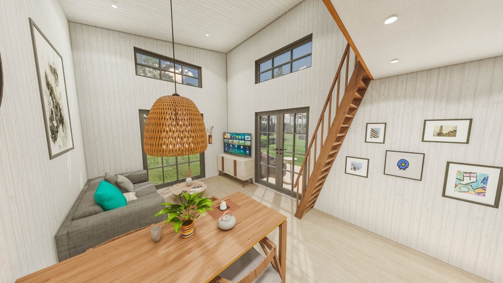 12'x28' Tiny House Plan, Two Story Modern Cottage Construction Blueprints