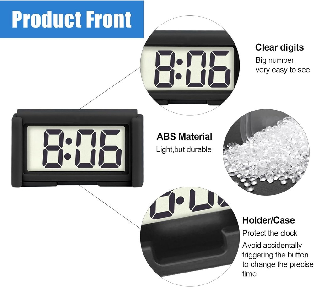 Car Dashboard Digital Clock - with Jumbo LCD Time & Day Display - Mini black