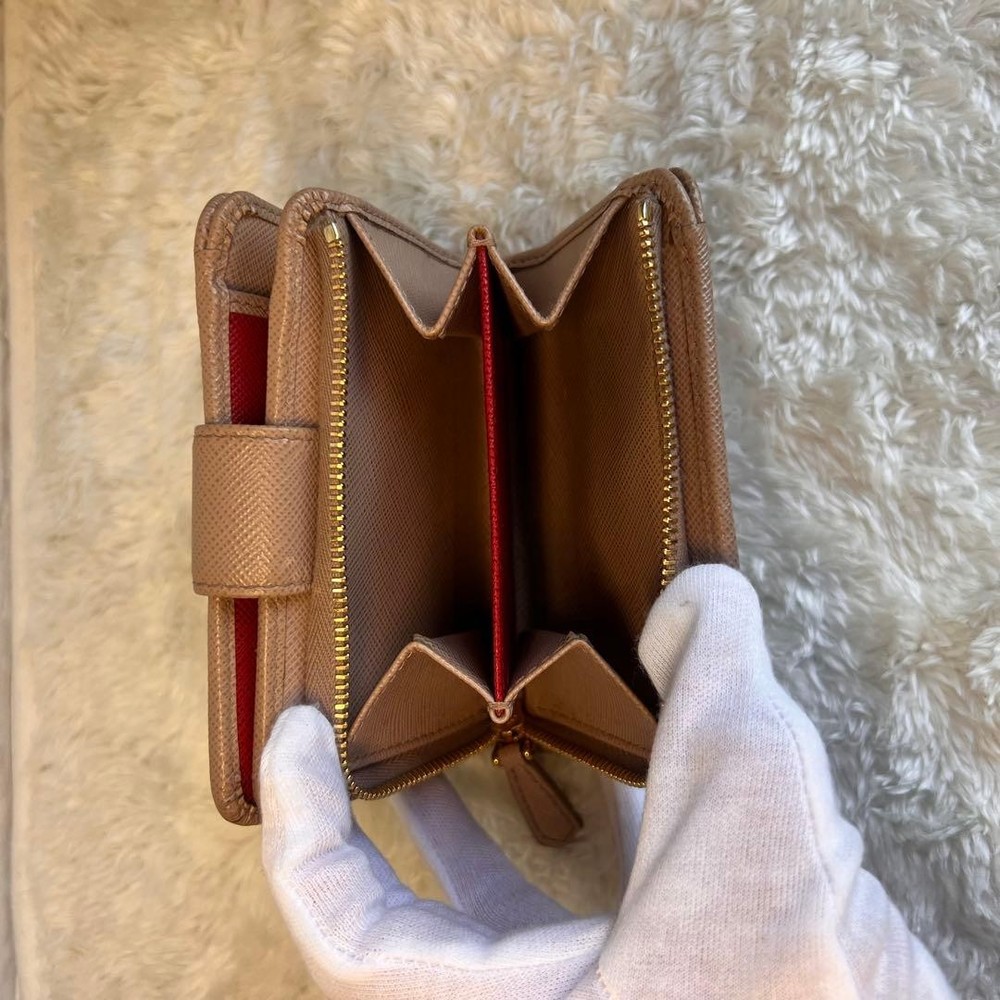 PRADA Wallet Two-Fold Saffiano Beige Pink