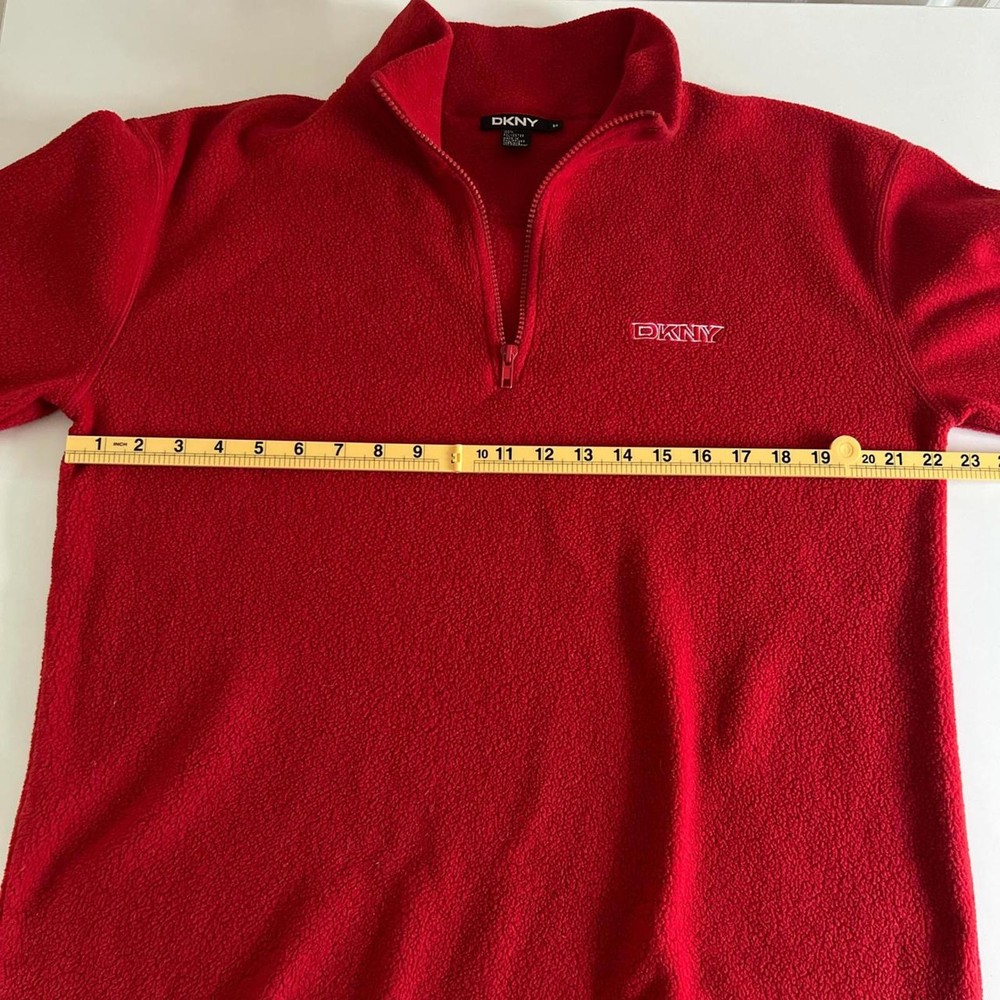 DKNY Red Fleece Quarter-Zip Pullover - Size M