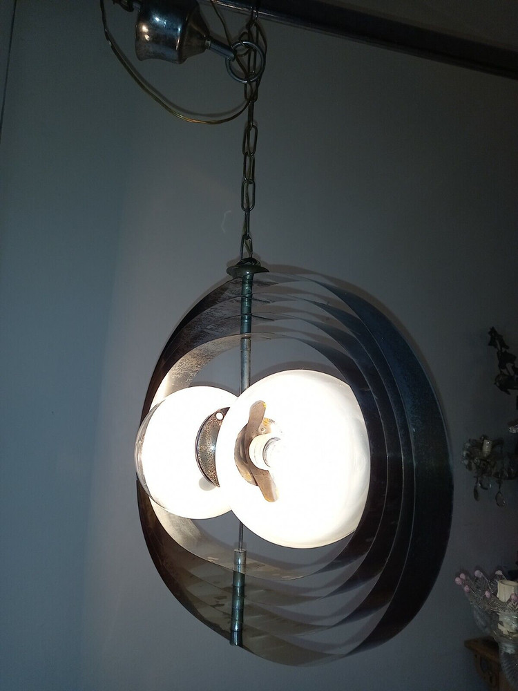 Particular Vintage Chandelier with Satellite Spheres Diffusers Old Lustre
