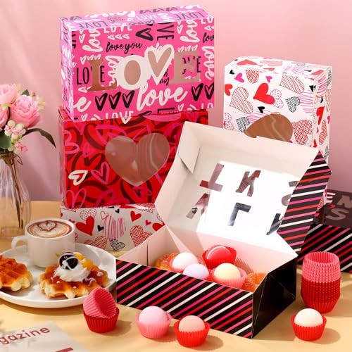 28 Pcs Valentines Cookie Gift Boxes with Window and 400 Pcs Cupcake Liners