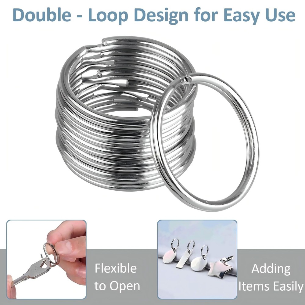 1/2'' 100PCS Small Split Key Rings for Keychains, Double Loops Metal Silver